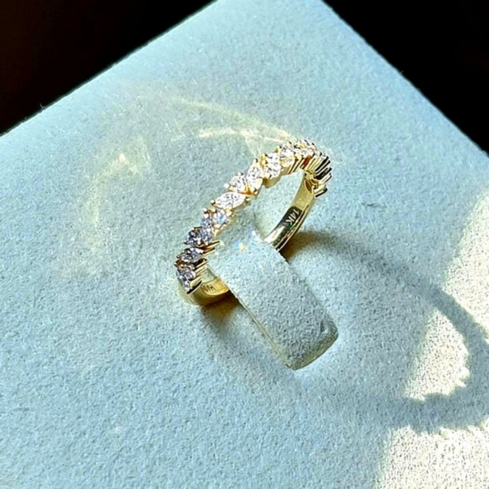 Solid 14k gold lab marquise/round diamond half band